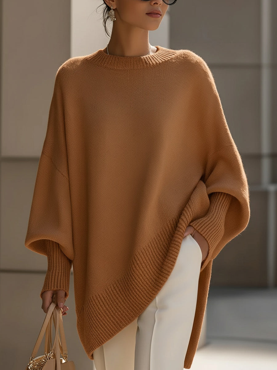 Helen | Oversized Poncho Sweater with Dropped Shoulders and Ribbed Hem