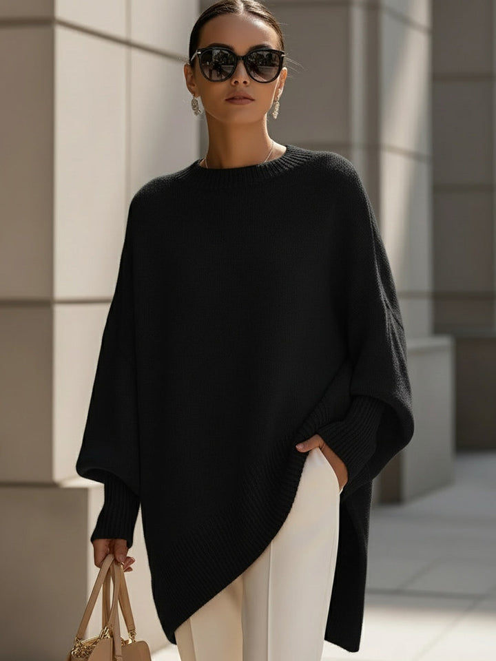 Helen | Oversized Poncho Sweater with Dropped Shoulders and Ribbed Hem