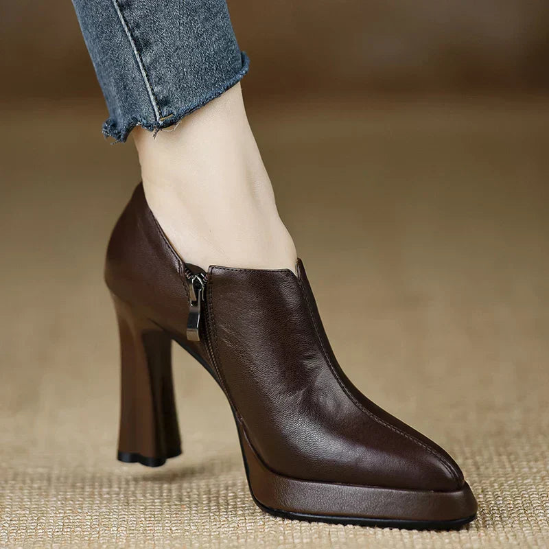 Helen | Platform Heels with Block Heel and Side Zipper
