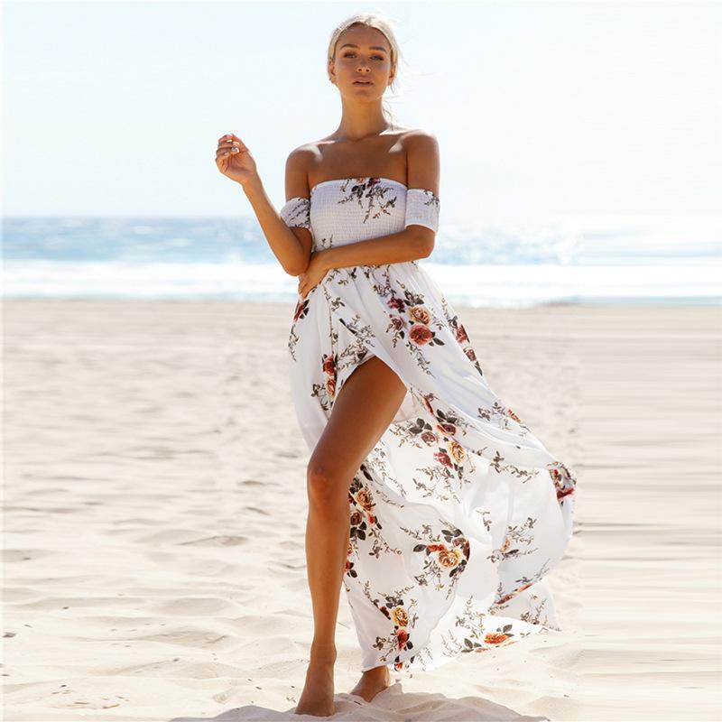 Nicole | Floral Maxi Sundress with Off Shoulder Neckline and Front Slit