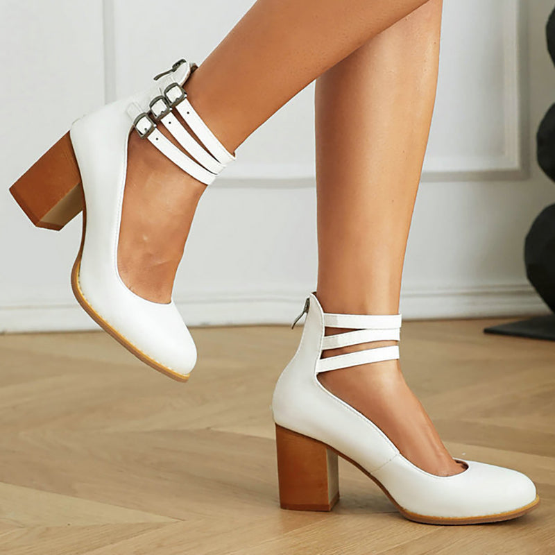 Iris | Block Heel Sandals with Ankle Strap and Buckle Closure