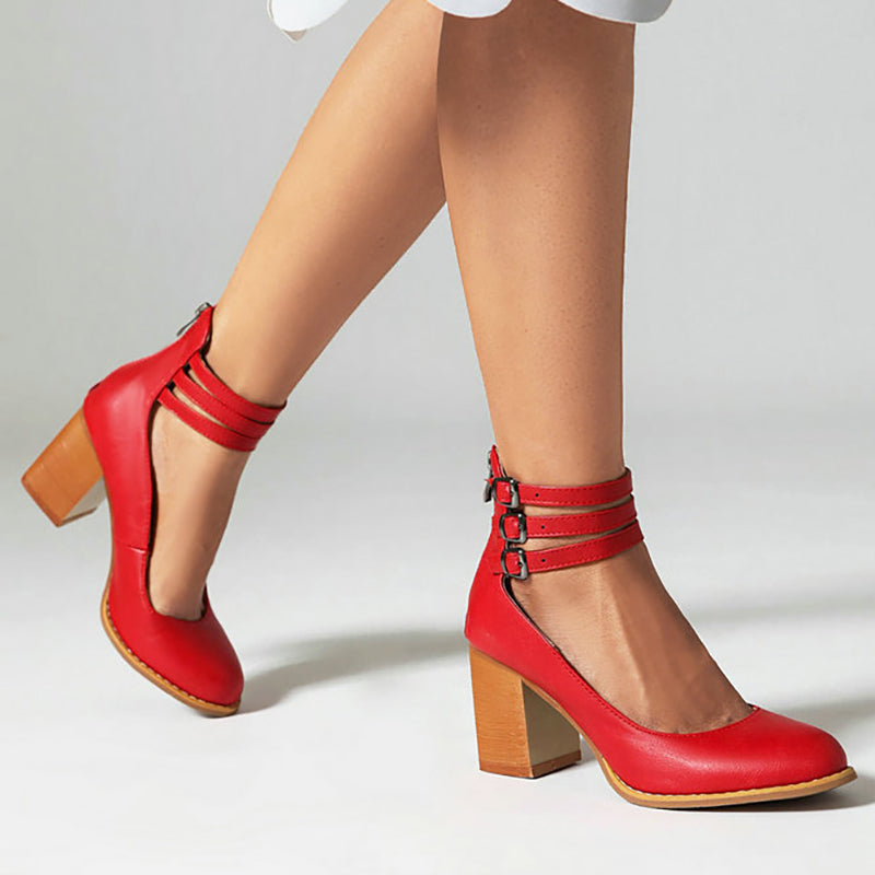 Iris | Block Heel Sandals with Ankle Strap and Buckle Closure