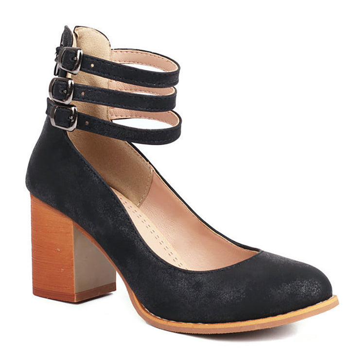 Iris | Block Heel Sandals with Ankle Strap and Buckle Closure