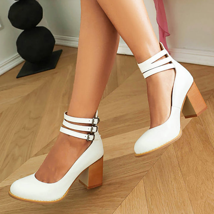 Iris | Block Heel Sandals with Ankle Strap and Buckle Closure