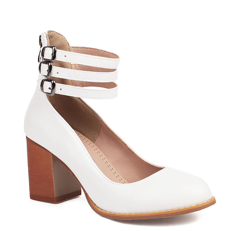 Iris | Block Heel Sandals with Ankle Strap and Buckle Closure