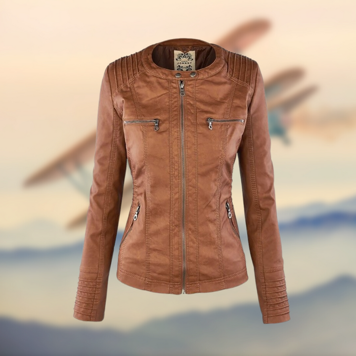 Iris | Leather Jacket with Hood and Zipper Pockets