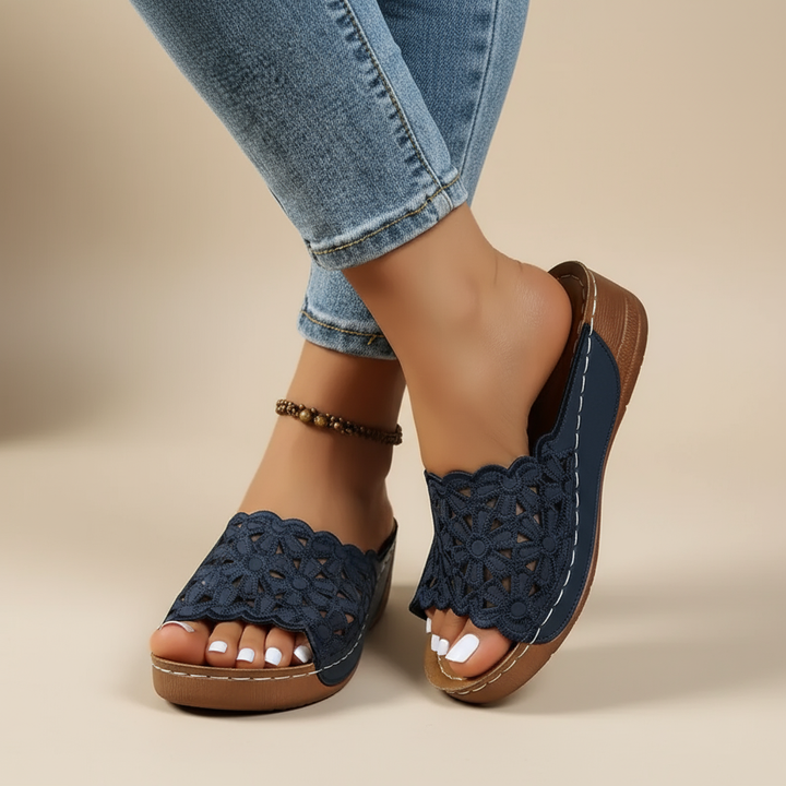Iris | Platform Wedge Sandals with Floral Cutout
