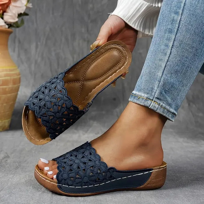 Iris | Platform Wedge Sandals with Floral Cutout