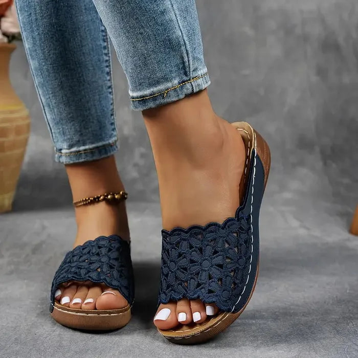 Iris | Platform Wedge Sandals with Floral Cutout