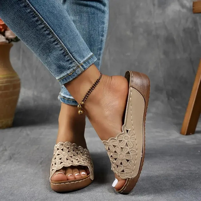 Iris | Platform Wedge Sandals with Floral Cutout