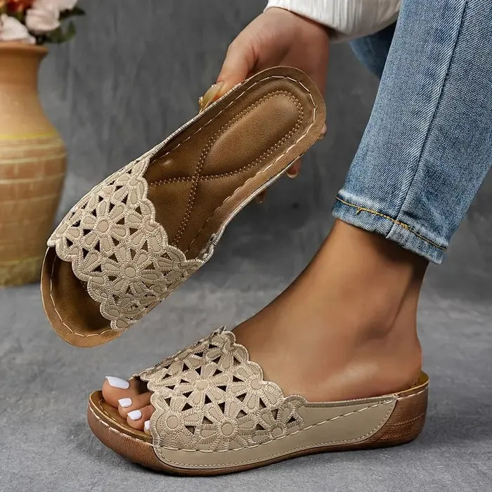 Iris | Platform Wedge Sandals with Floral Cutout