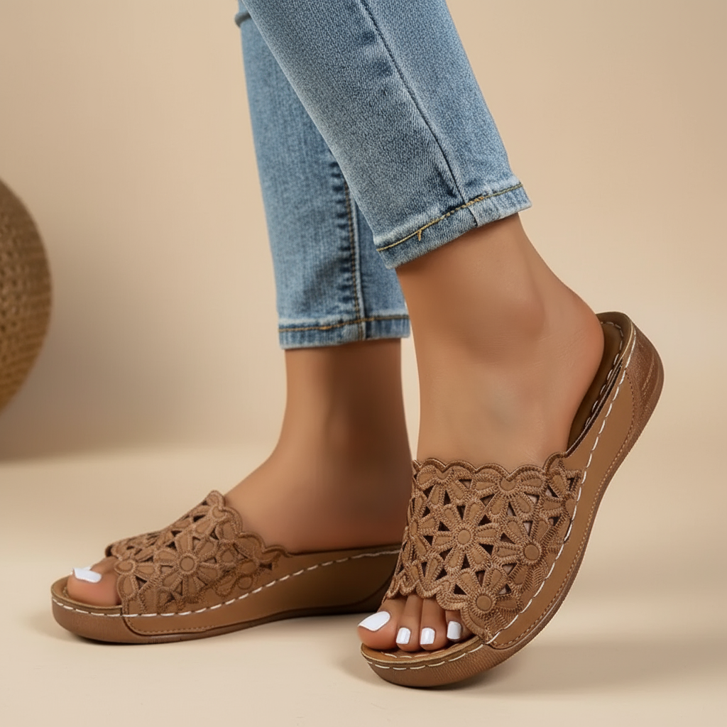 Iris | Platform Wedge Sandals with Floral Cutout