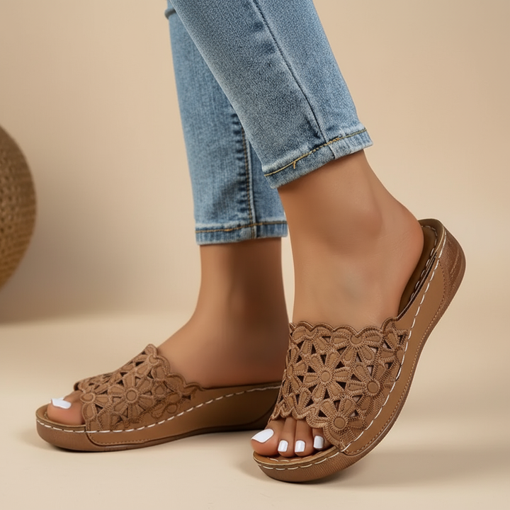 Iris | Platform Wedge Sandals with Floral Cutout