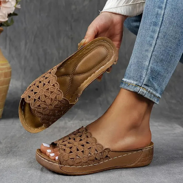 Iris | Platform Wedge Sandals with Floral Cutout