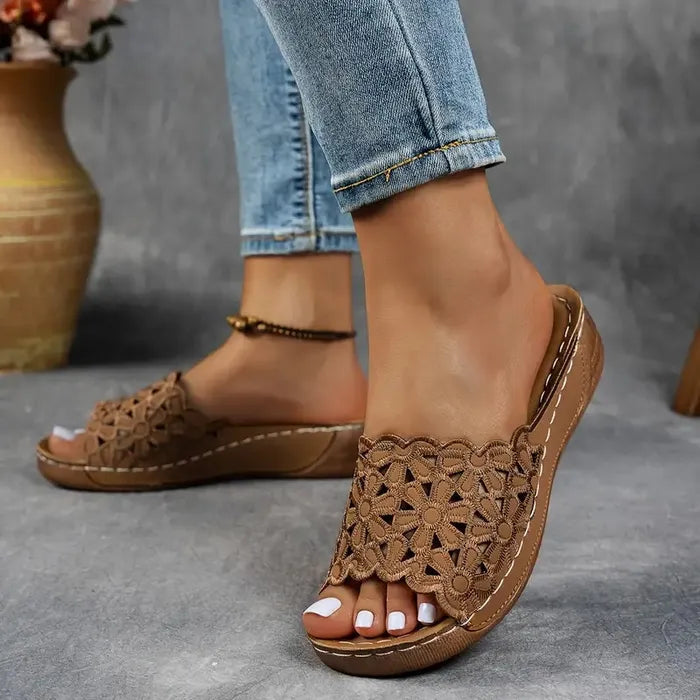 Iris | Platform Wedge Sandals with Floral Cutout