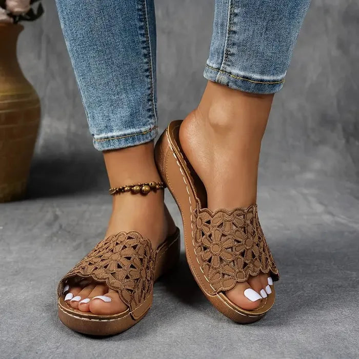 Iris | Platform Wedge Sandals with Floral Cutout