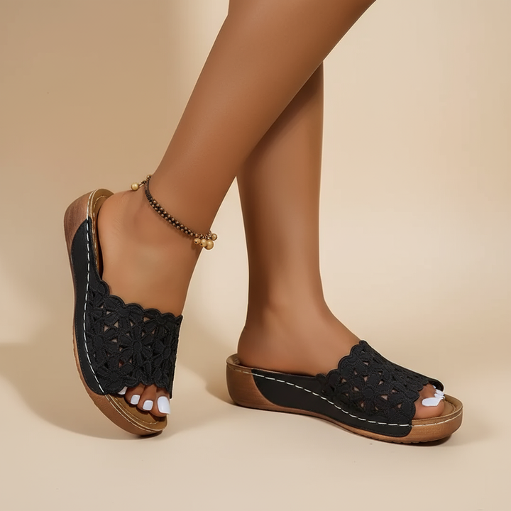 Iris | Platform Wedge Sandals with Floral Cutout