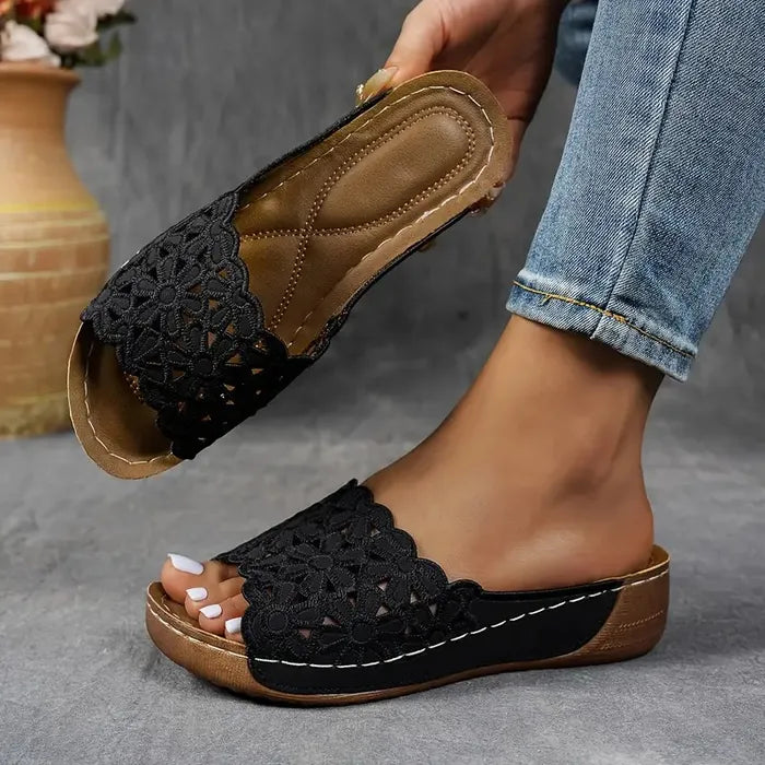 Iris | Platform Wedge Sandals with Floral Cutout