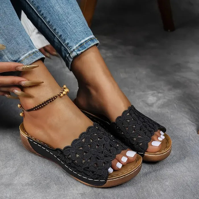 Iris | Platform Wedge Sandals with Floral Cutout