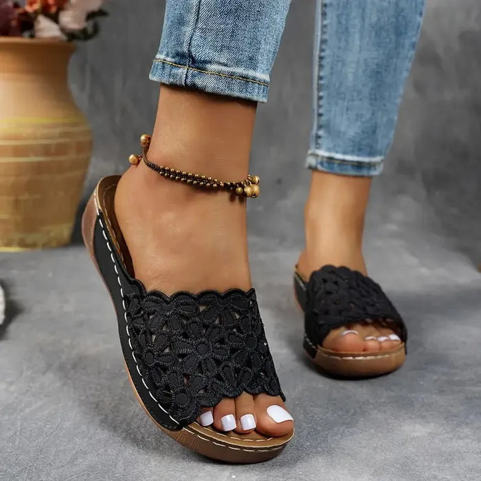 Iris | Platform Wedge Sandals with Floral Cutout