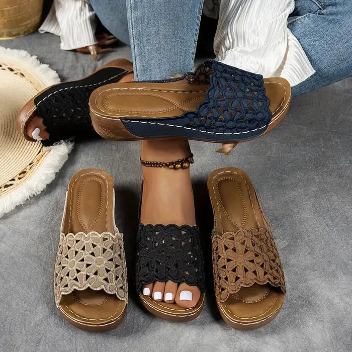 Iris | Platform Wedge Sandals with Floral Cutout