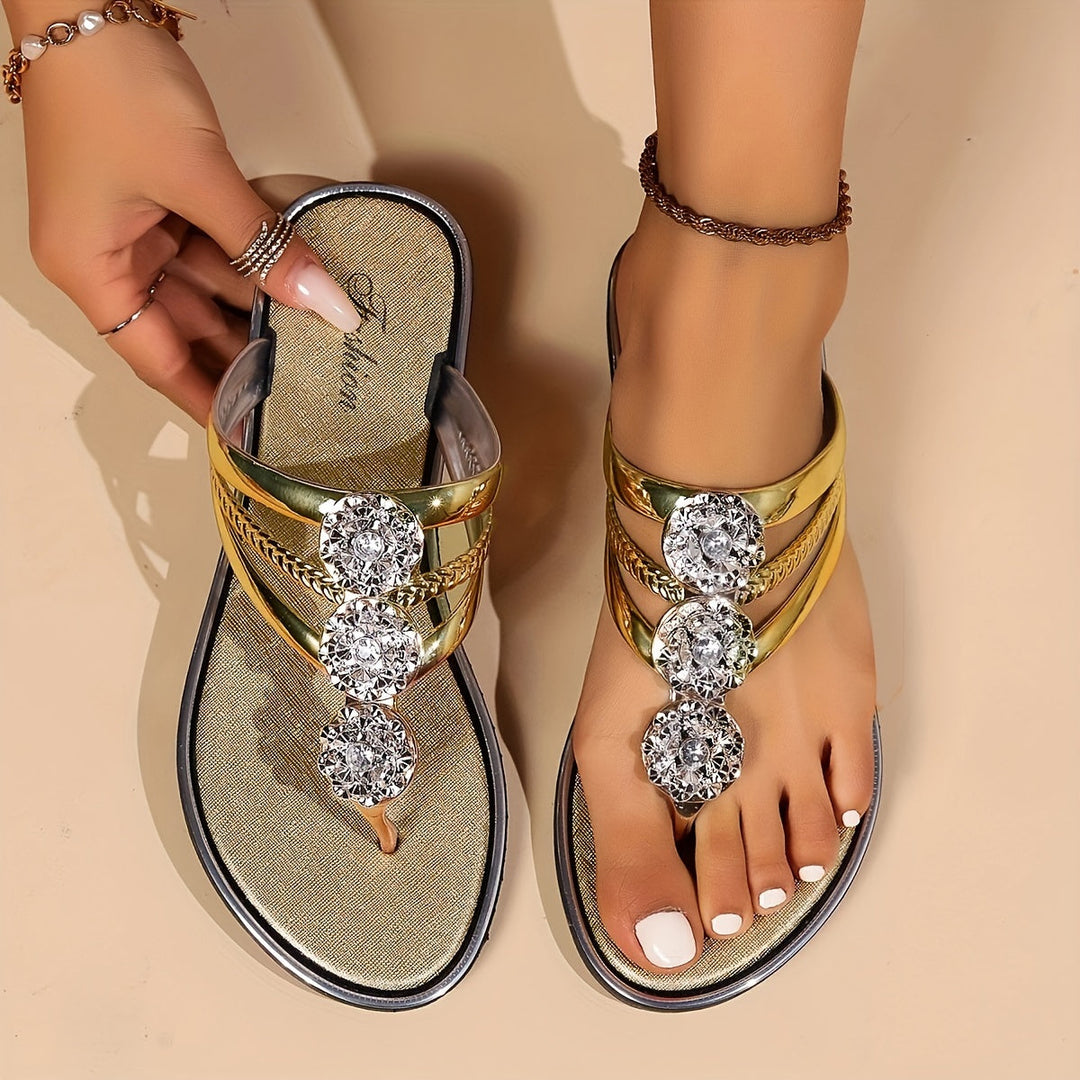 Janet | Rhinestone Thong Sandals with Embellished Straps