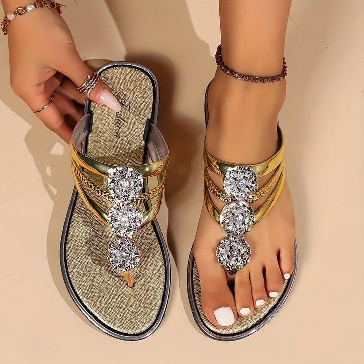 Janet | Rhinestone Thong Sandals with Embellished Straps