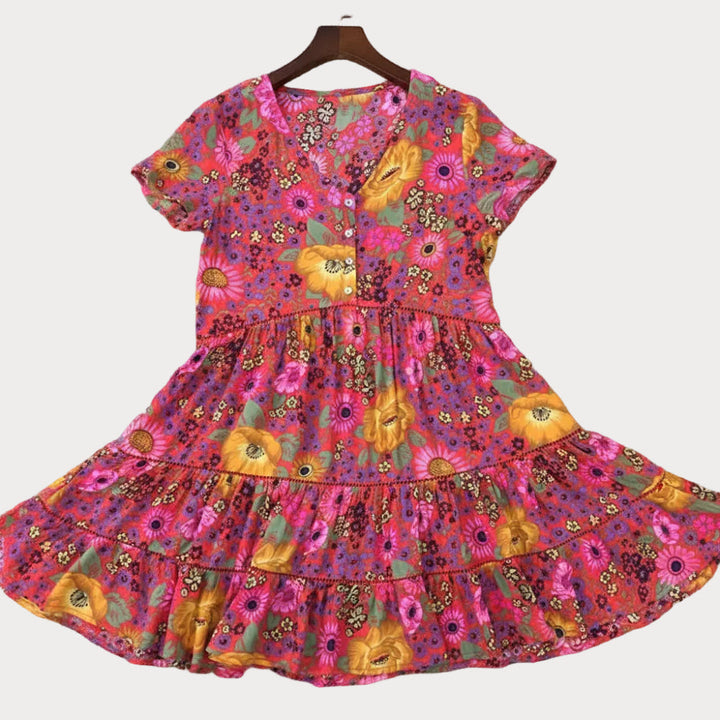 Janice | Floral Mini Dress with V Neck and Short Sleeves
