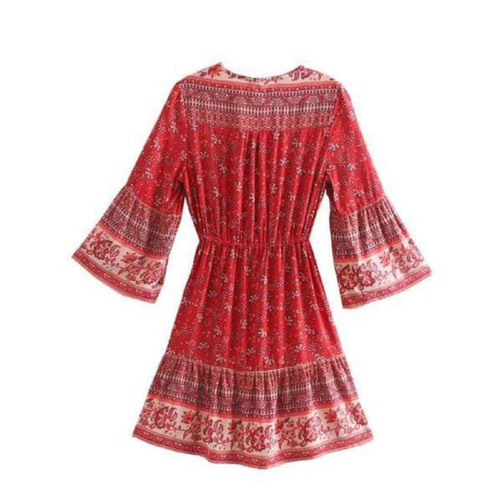 Jennifer | Boho Mini Dress with V Neck and Bell Sleeves