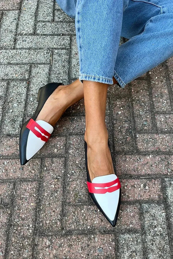Jessica | Pointed Toe Flats with Two-Tone Design and Strap Detail