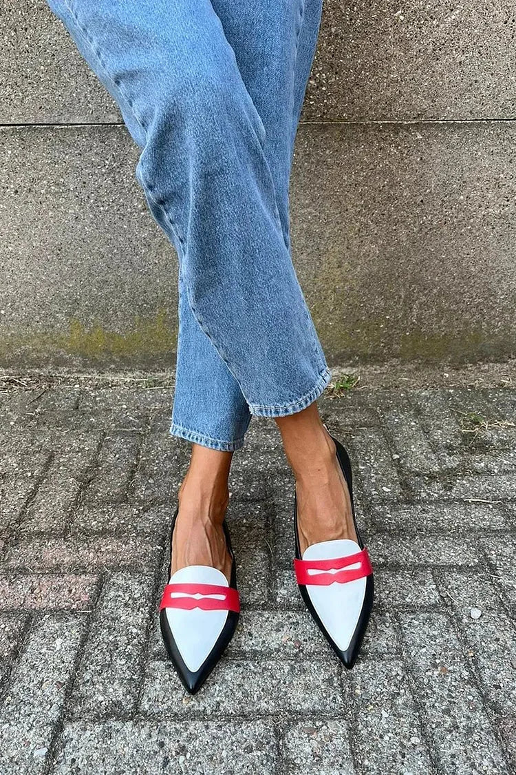 Jessica | Pointed Toe Flats with Two-Tone Design and Strap Detail