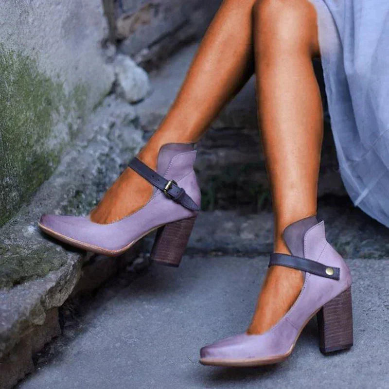 Joan | Mary Jane Heels with Ankle Strap and Block Heel