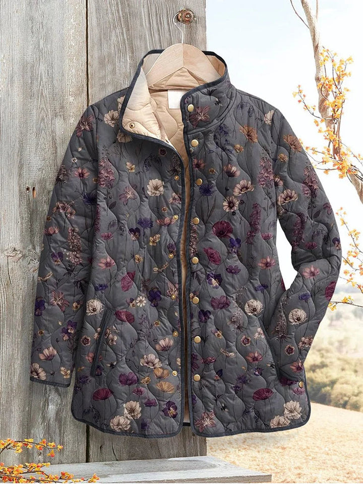 Joanne | Floral Quilted Jacket with Stand Collar and Button Closure