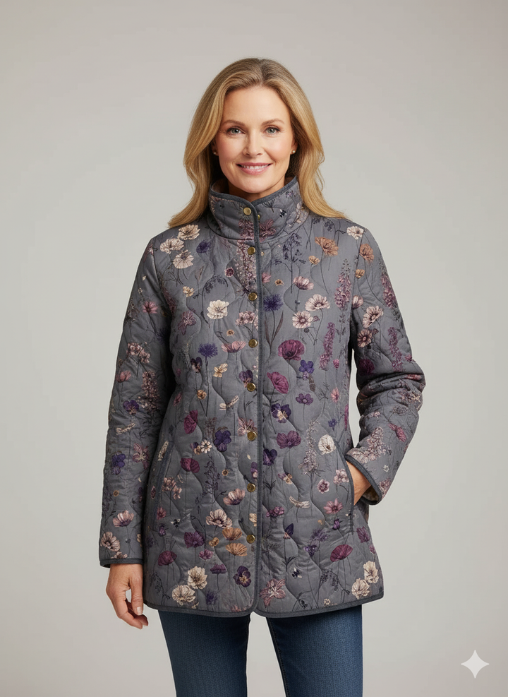 Joanne | Floral Quilted Jacket with Stand Collar and Button Closure