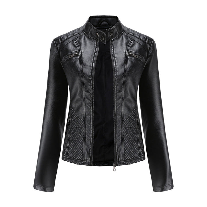 Katherine | Faux Leather Biker Jacket with Zip Closure and Quilted Panels