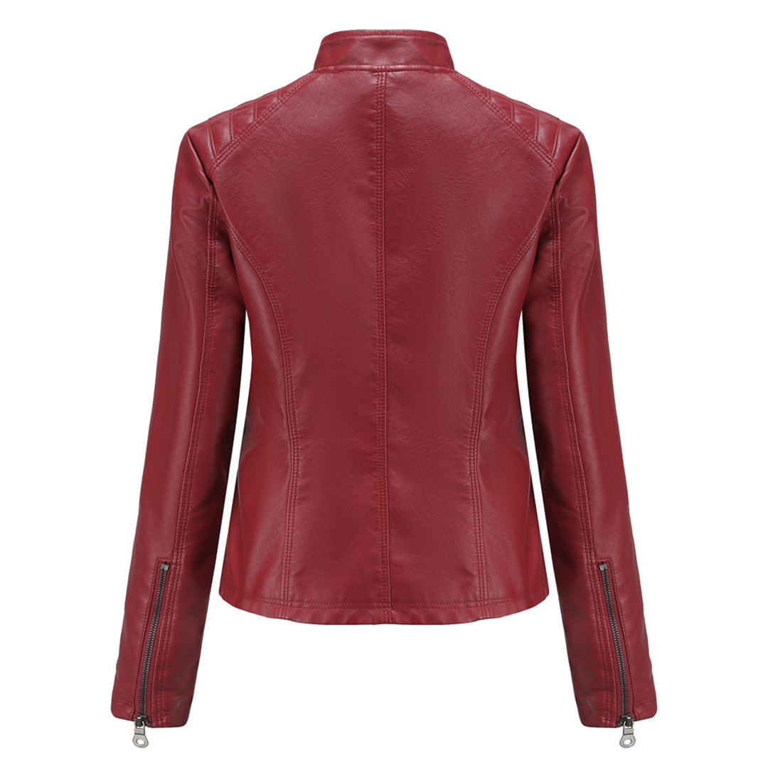Katherine | Faux Leather Biker Jacket with Zip Closure and Quilted Panels
