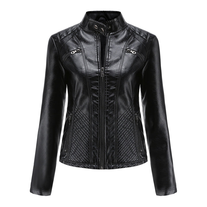Katherine | Faux Leather Biker Jacket with Zip Closure and Quilted Panels