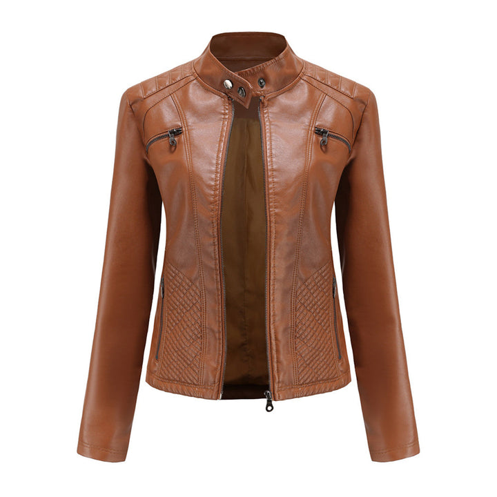 Katherine | Faux Leather Biker Jacket with Zip Closure and Quilted Panels