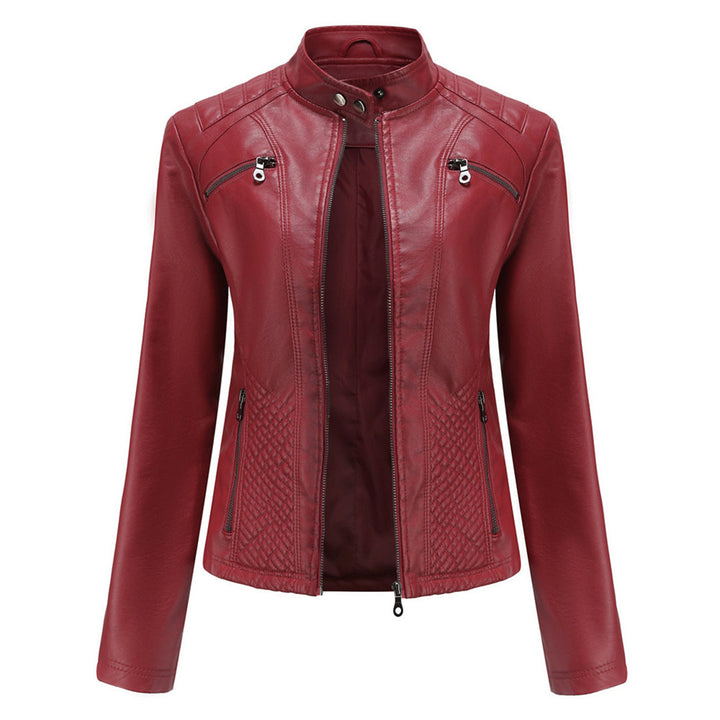 Katherine | Faux Leather Biker Jacket with Zip Closure and Quilted Panels