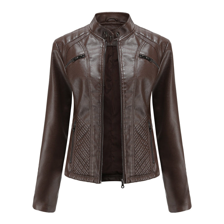 Katherine | Faux Leather Biker Jacket with Zip Closure and Quilted Panels