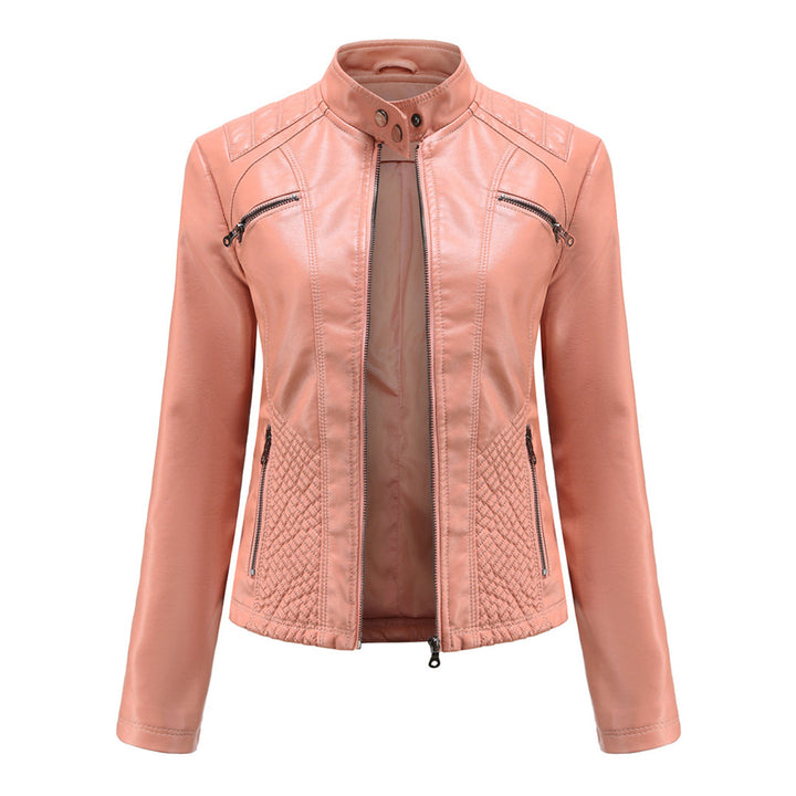 Katherine | Faux Leather Biker Jacket with Zip Closure and Quilted Panels