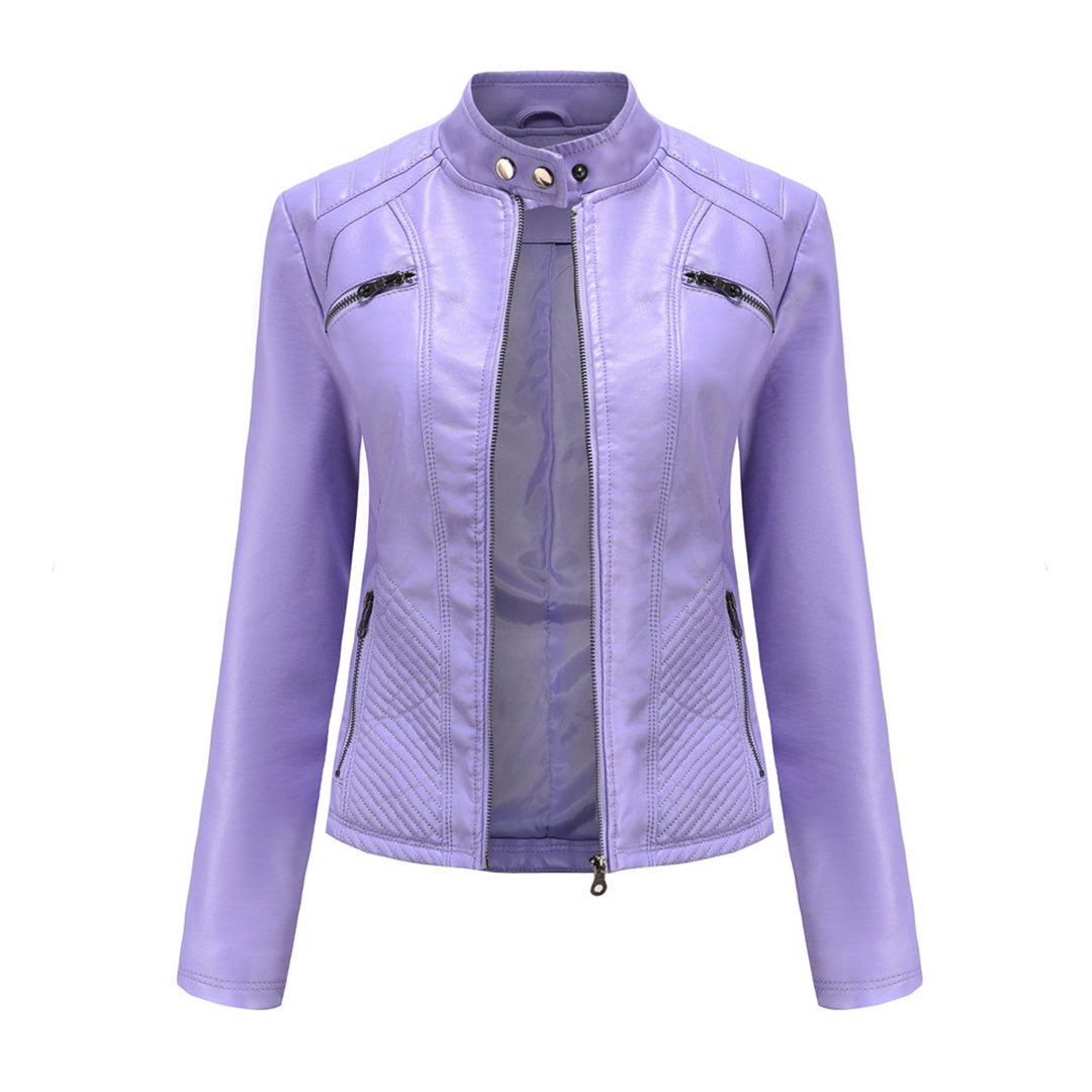 Katherine | Faux Leather Biker Jacket with Zip Closure and Quilted Panels