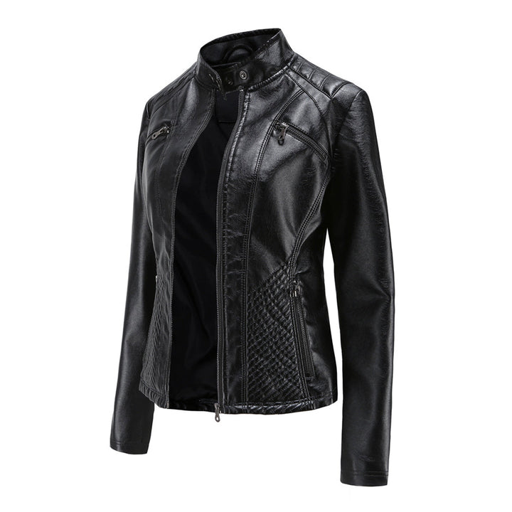 Katherine | Faux Leather Biker Jacket with Zip Closure and Quilted Panels