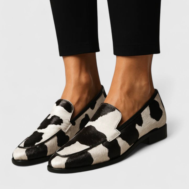 Kayla | Cow Print Loafers with Pointed Toe and Slip On