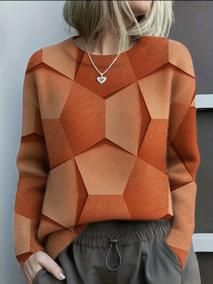 Kelsey | Geometric Print Sweater with Crew Neck and Long Sleeves