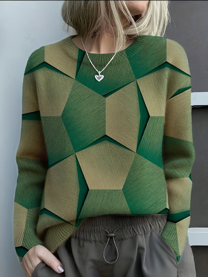 Kelsey | Geometric Print Sweater with Crew Neck and Long Sleeves