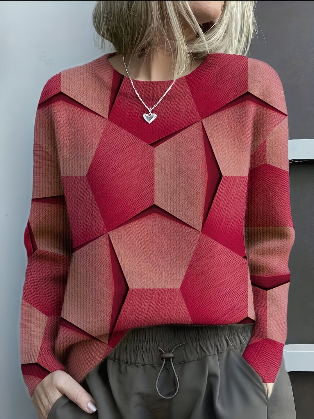 Kelsey | Geometric Print Sweater with Crew Neck and Long Sleeves