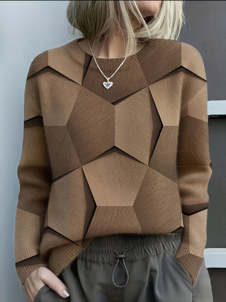 Kelsey | Geometric Print Sweater with Crew Neck and Long Sleeves