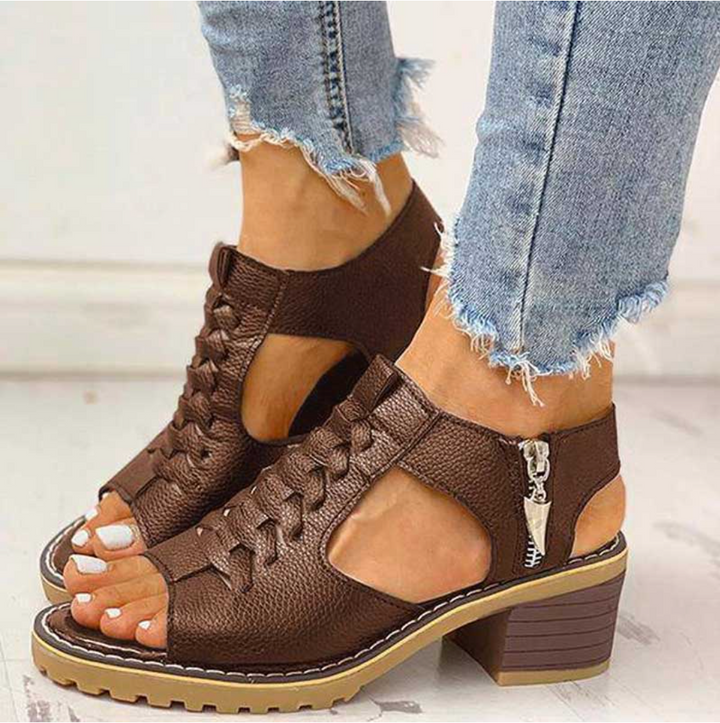 Kristin | Heeled Sandals with Block Heel and Zipper Closure