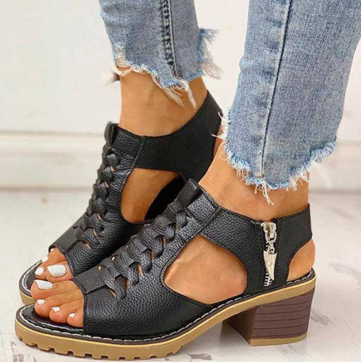 Kristin | Heeled Sandals with Block Heel and Zipper Closure